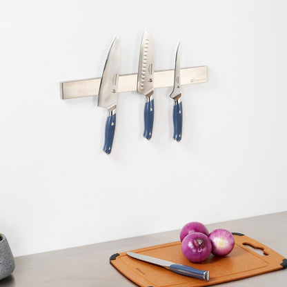 Restaurantware Eco Tek 17.7 Inch Magnetic Knife Holder For Wall 1 Powerful Knife Magnetic Strip - Space-Saving Organizer Securely Hang Kitchen Utensils or Tools Natural Wood Knife Hanger