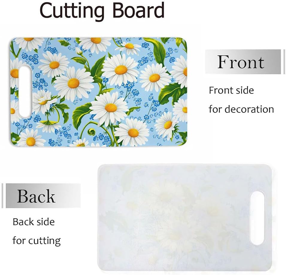 Coffee Set Cutting Board with Handles Coffee Maker Muffin Cup Flower Hot Drink Love Cutting Boards Plastic Safe Chopping Board for Kitchen 16" x 10" x 0.24"