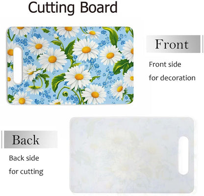 Coffee Set Cutting Board with Handles Coffee Maker Muffin Cup Flower Hot Drink Love Cutting Boards Plastic Safe Chopping Board for Kitchen 16" x 10" x 0.24"