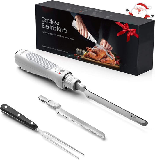 Keenstone Cordless Electric Knife, Upgraded Serrated Blade for Turkey, Meat Slicing, Fish Fillet & Bread, Ergonomic Design with Comfortable Contoured Grip for Kitchen & BBQ, USB-C Rechargeable