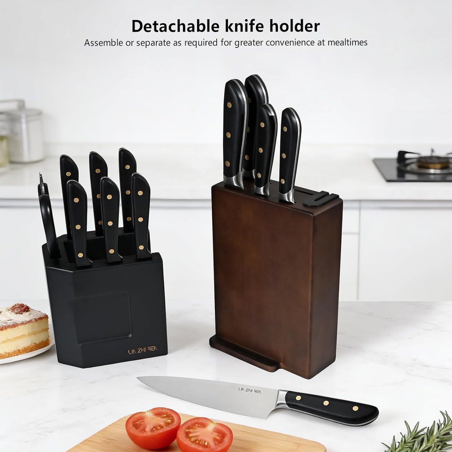 13 Piece Knife Set，Kitchen Knife Block Set，White stainless steel knife set with sharpener for Chopping, Slicing, Dicing & Cutting，Dishwasher safe