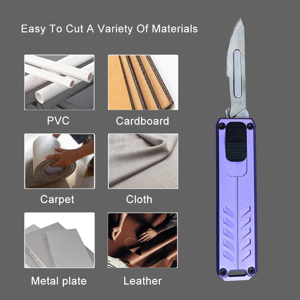 Automatic Utility Knife, Safety Auto Box Cutter Retractable, EDC Push Button Exacto Scalpel Knife, 10PCS #23 Razor Blades Pocket Knives with Clip