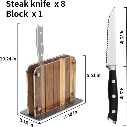 Alata 8-Piece Steak Knives Set, 4.7 Inch with Serrated Edge Razor-Sharp Dinner Knives, Full-Tang Construction