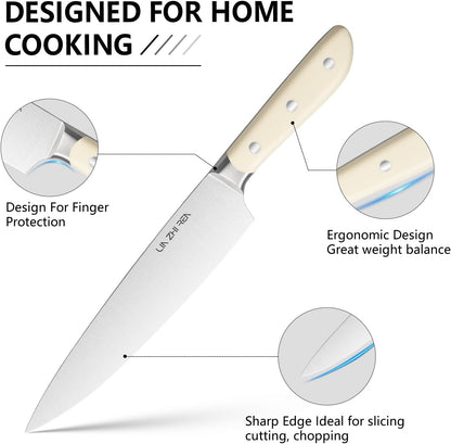 13 Piece Knife Set，Kitchen Knife Block Set，White stainless steel knife set with sharpener for Chopping, Slicing, Dicing & Cutting，Dishwasher safe