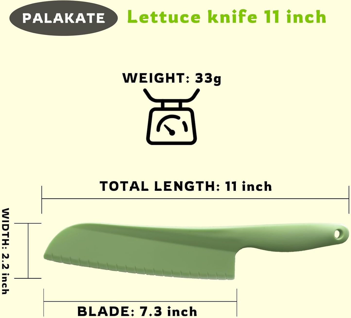 Lettuce Knife, 11 inch Nylon knife, Plastic Lettuce Knife to Prevent Browning, Dishwasher Safe (1, Blue)