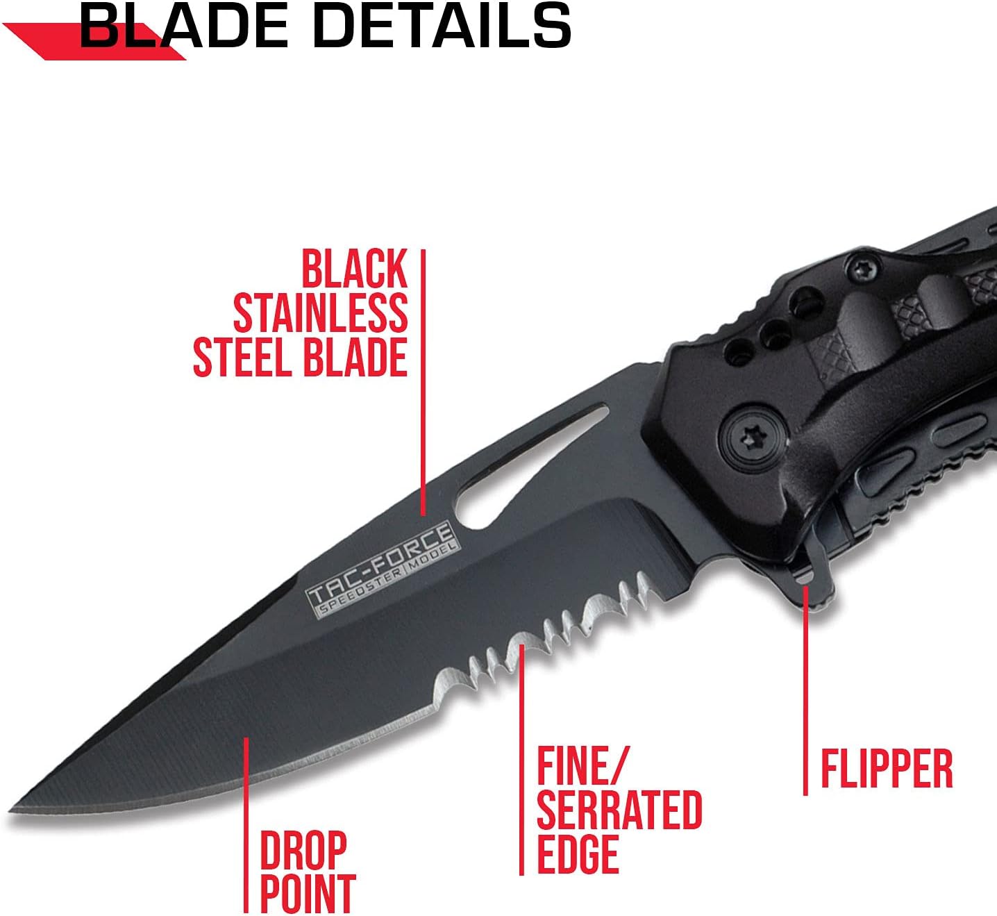 Tac-Force Folding Pocket Knife, 3.25-inch Serrated Blade, Orange Aluminum Handle, 7.75-inch Overall Length TF-705EM