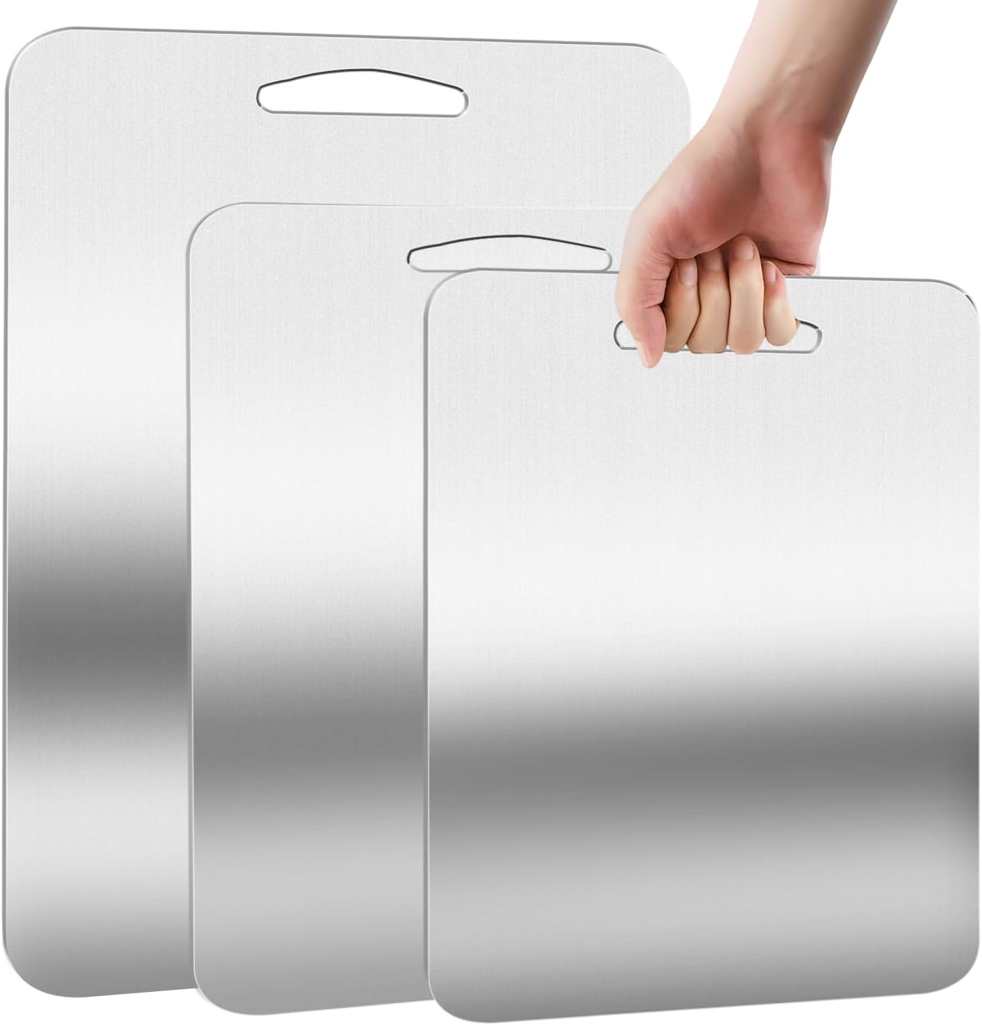 URMONA 3 PCS 304 Stainless Steel Cutting Board For Kitchen, Non-Staining&Odor-Free, Burr-Free Edges, Dishwasher Safe, Non Toxic Cutting Board（S+M+L）