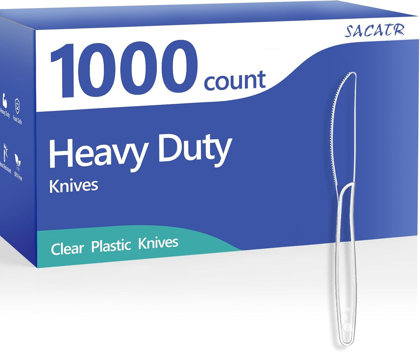 SACATR 100 Count Heavy Duty Plastic Knives Disposable, BPA-Free Clear Plastic Knives，Suitable for Party, Events and Everyday Use