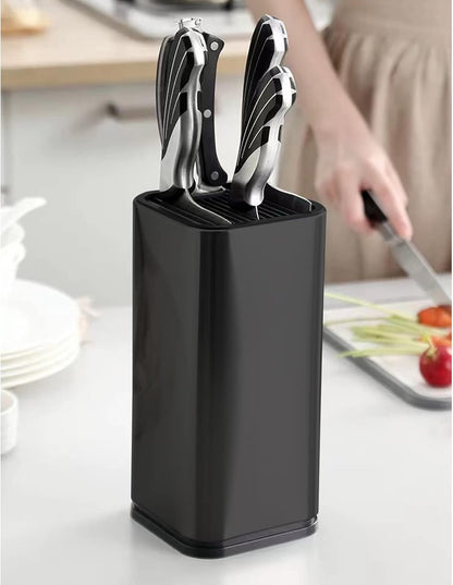 Universal Knife Block for Kitchen, Stainless Steel Knife Storage Holder with Slots for Scissors and Sharpening Rod, Detachable Knife Organizer Stand, Unique Design to Protect Blades, Dishwasher Safe