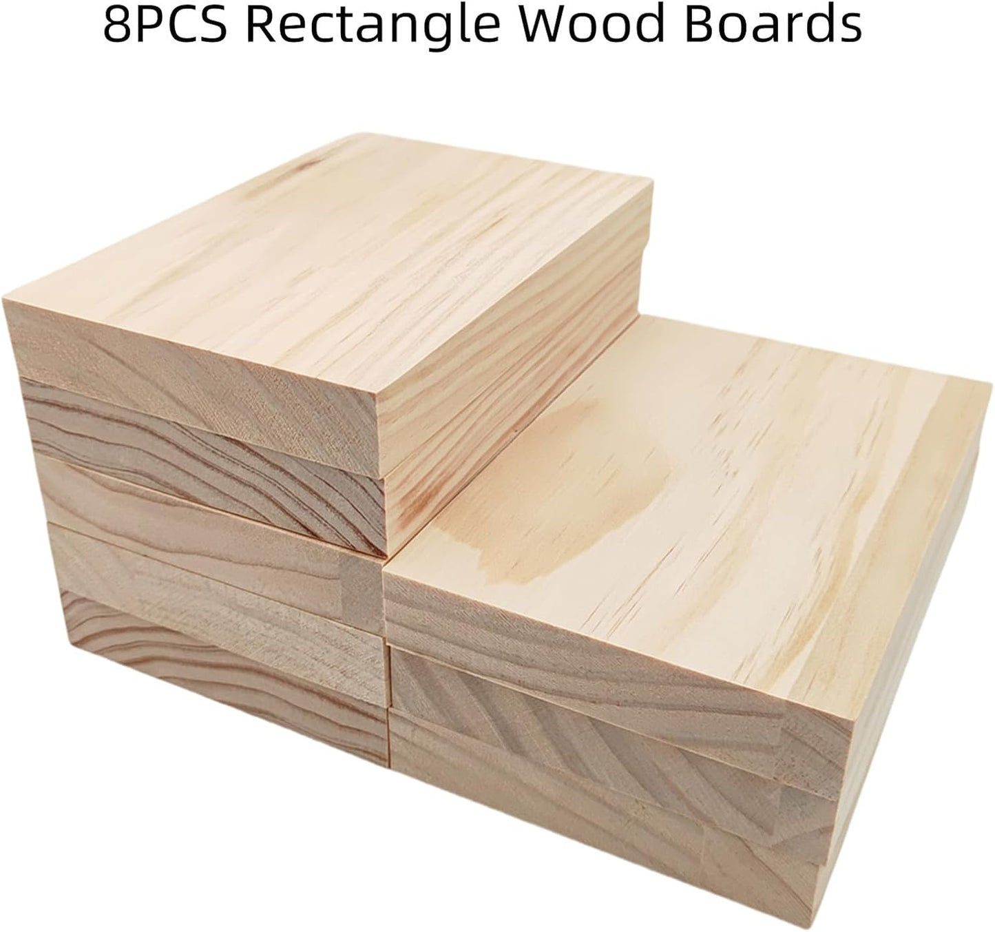 4PCS Rectangle Wood Boards Unfinished Wood Blocks for Crafting, 8x6x1in Blank Whittling Wooden Blocks for Wood Carving,Painting & Burning
