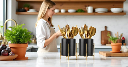 Utensil Organizer for kitchen, Knives and Forks with Shiny metal frame Tray for Farmhouse Kitchen Decor and Countertop(6.3 * 4.33inch)