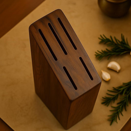 Wood Chop - Universal Solid Wood Knife Block, Premium Hardwood Construction, 5 Slot Kitchen Knife Holder (Dark Brown) 9 inch Height x 3 Inch Width.