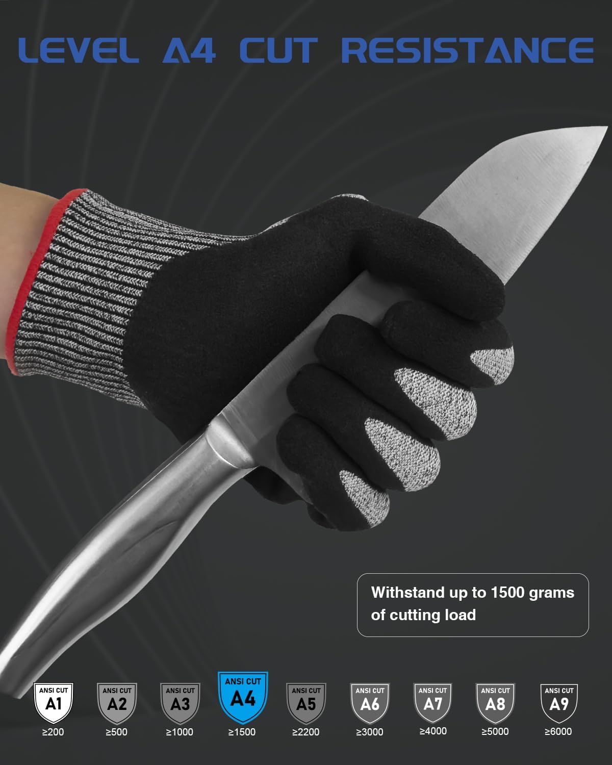 A7 Cut Resistant Work Gloves, 3 Pairs Nitrile Coated Cutting Glove for Woodworking,Construction,Fishing,Metalwork