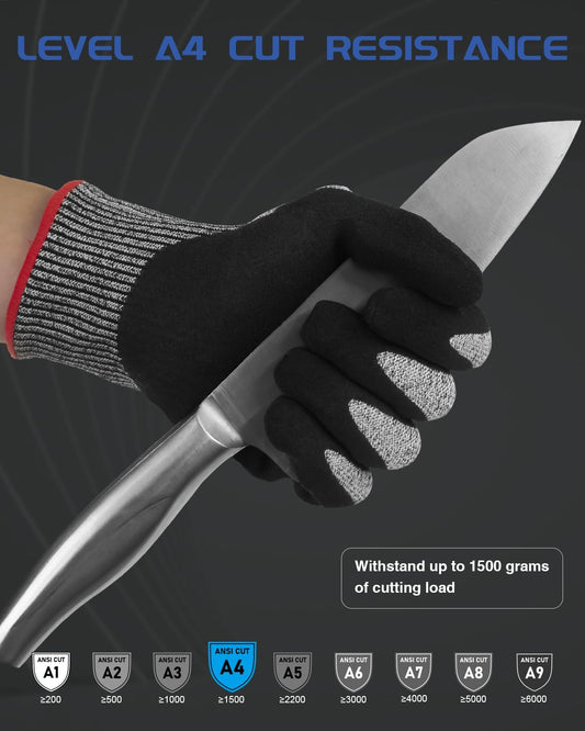 A7 Cut Resistant Work Gloves, 3 Pairs Nitrile Coated Cutting Glove for Woodworking,Construction,Fishing,Metalwork