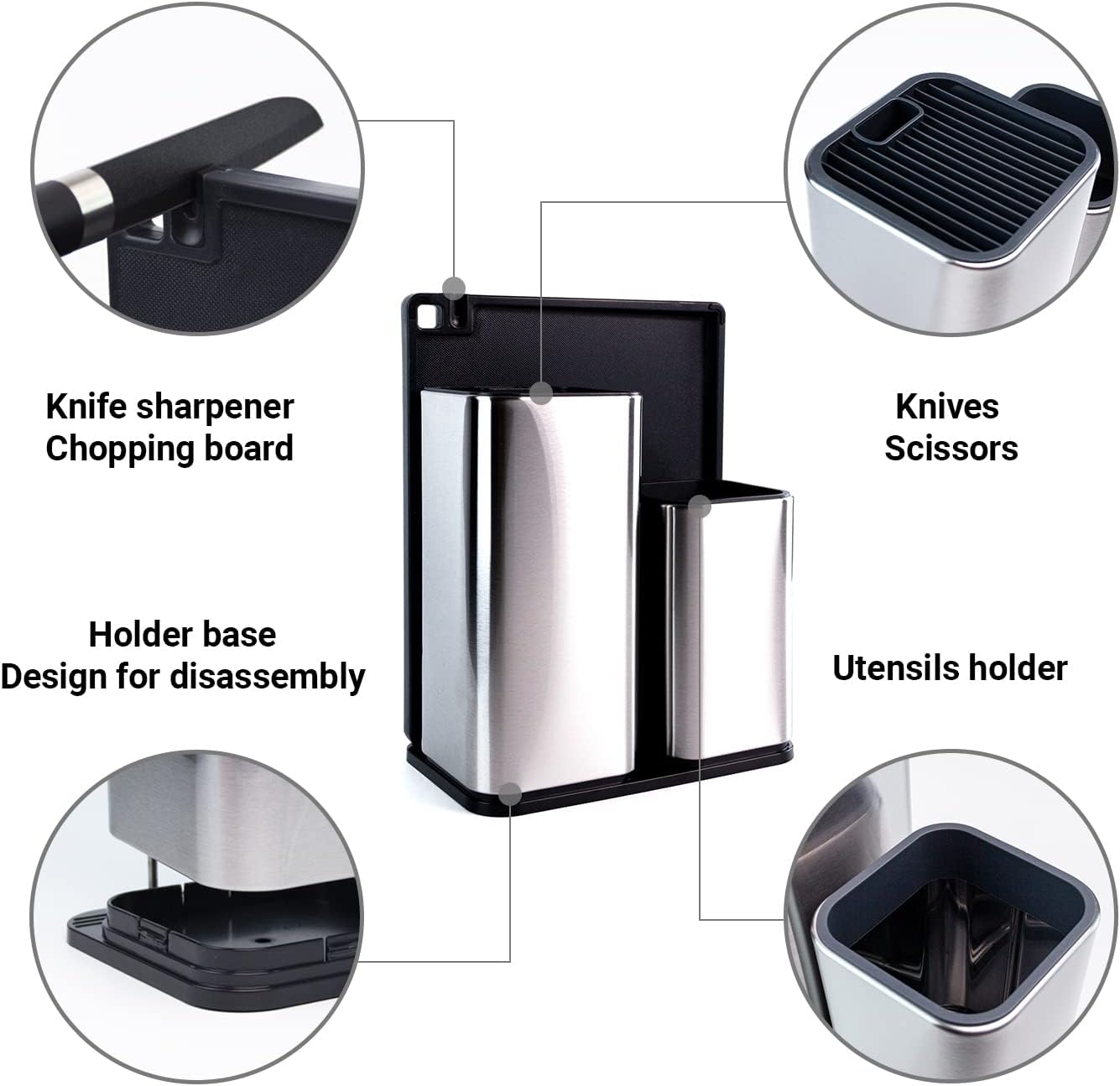 KAUKKO Universal Knife Block Holder, Large Stainless Steel Kitchen Knife Organizer, Modern Countertop Space Saver Knife Storage Stand with Scissors-slots (Knives Not Included)
