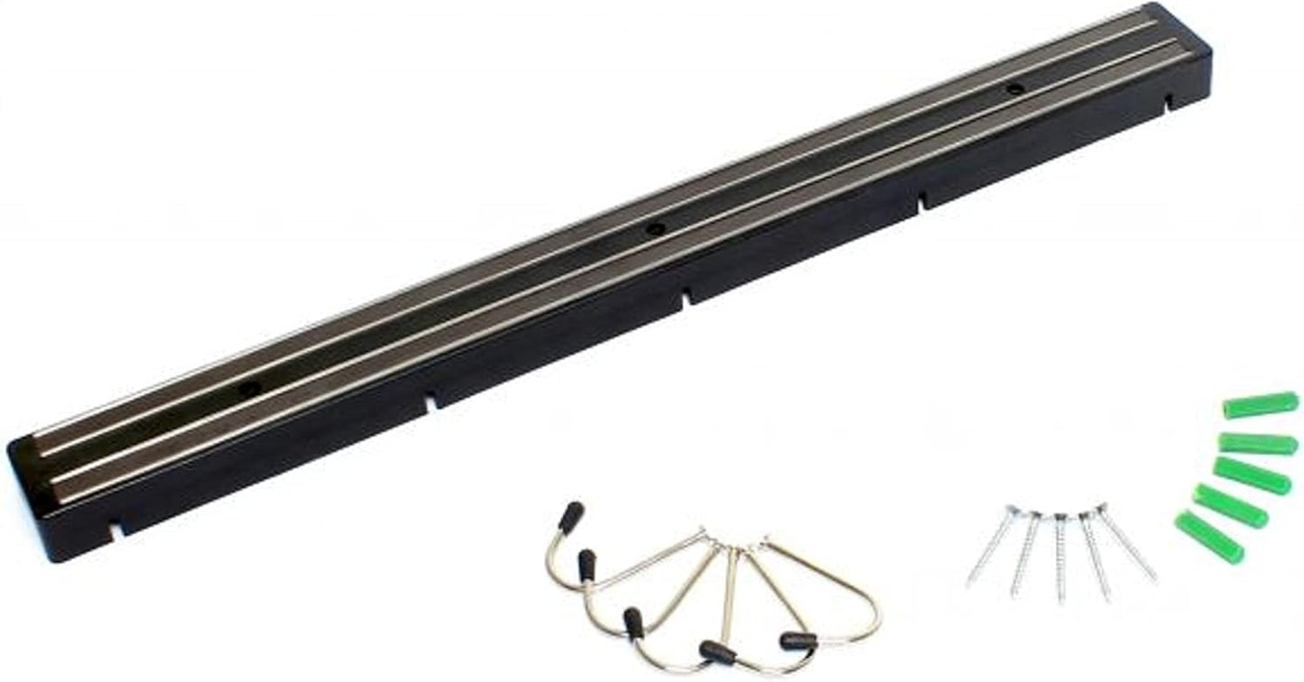 TrueCraftware 24" Black Magnetic Knife Holder with Dual Magnetic Strips & Optional Hanging Hooks - Strong Powerful Knife Rack Storage Display Organizer