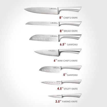 Cuisine::pro Damashiro Knife Block (Hiryu, 10-Piece Set) - Premium Japanese Steel Knife Set with Acacia Wood Block & Tempered Glass Window - Damascus-Inspired Blade