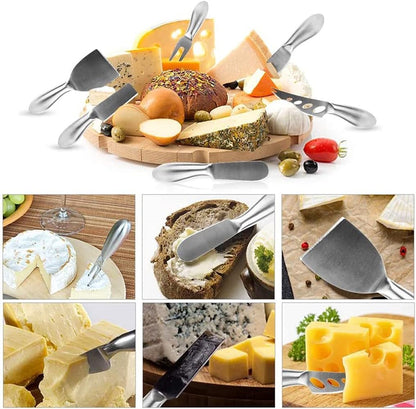 Black Cheese Knives Set 6 Piece Slicer Cutter Fork Spreader Tool Collection Stainless Steel
