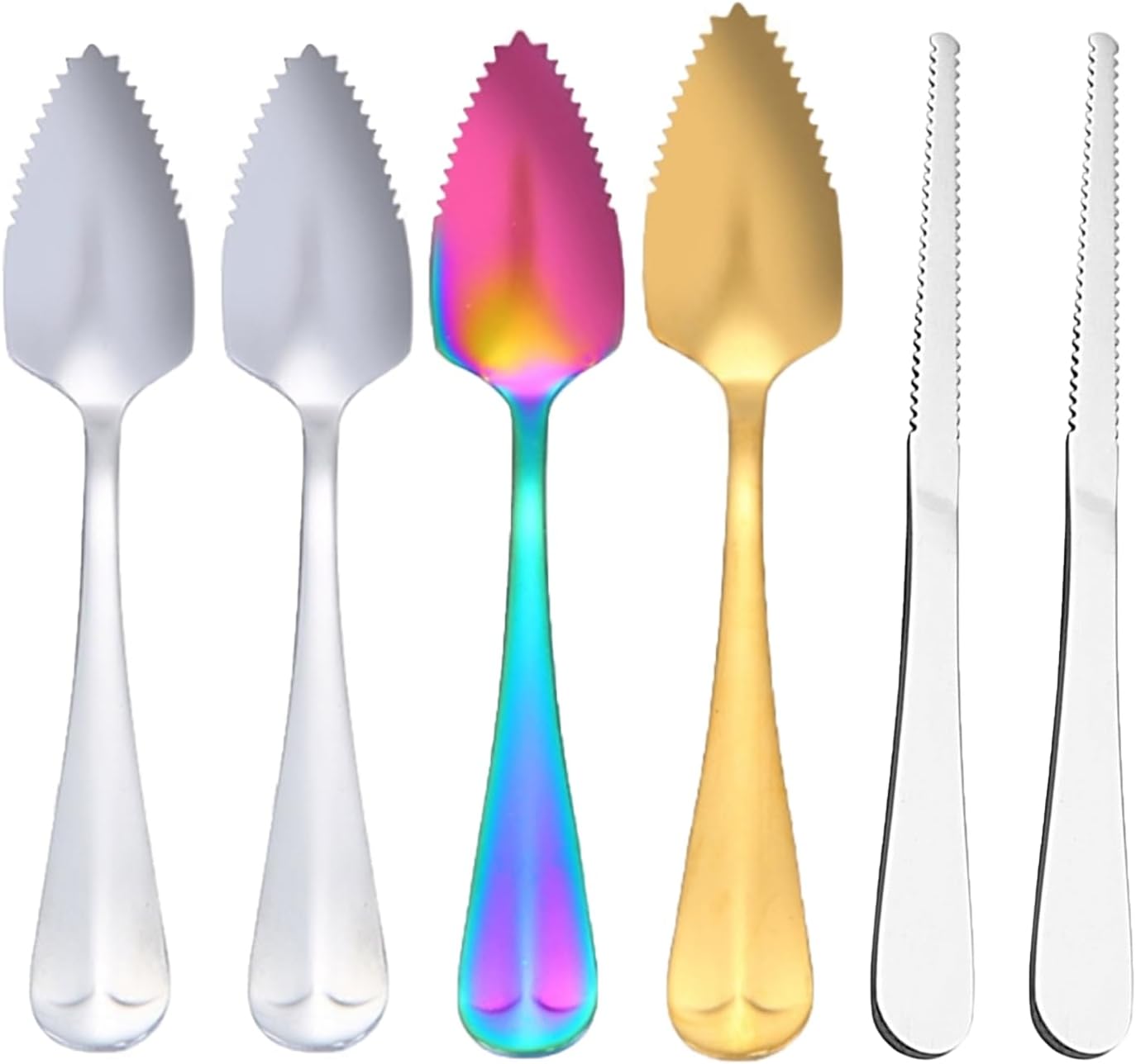 Grapefruit Spoons Serrated Edge, Grapefruit Knife & Spoon Curved Serrated Set, Stainless Steel Grapefruit Utensil Tool Dessert Spoons for Citrus Lemon Kiwi Salads Melon Lime Pitaya Apple Fruit Puree