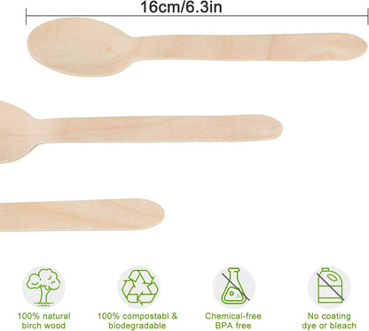 200 Disposable Knives - 6.5 Inch Long Wooden Cutlery - Biodegradable Silverware for Catering Formal Events, Parties, Picnics, Camping, Travel, Weddings, and Other Occasions