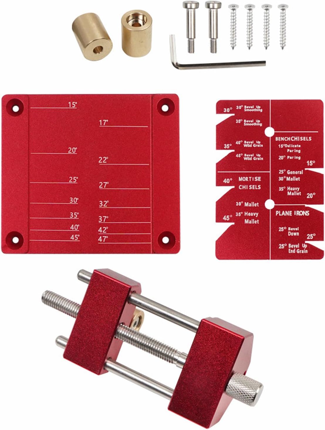 Honing Guide System Chisel Sharpening Kit for Woodworking Chisels and Planes, Chisel Sharpening Jig with Adjustable Angle Fixture and Angle Gauge, Red