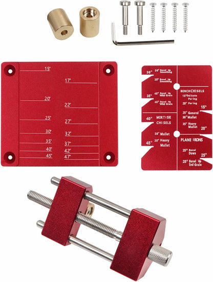 Honing Guide System Chisel Sharpening Kit for Woodworking Chisels and Planes, Chisel Sharpening Jig with Adjustable Angle Fixture and Angle Gauge, Red