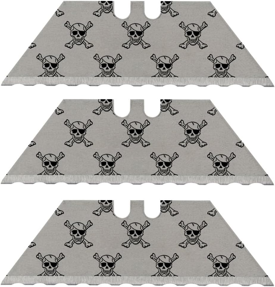 NDZ Performance Serrated Steel Blade Replacement for Utility Knife & Box Cutters, Custom Double Sided Laser Engraved Designs, Silver - Skull - 3 Pack