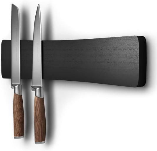 Magnetic Knife Holder for Wall, Acacia Wood Knife Magnetic Strip No Drill Knife Magnet Storage Bar Magnetic Tool Key Holder Strip for Kitchen Utensil Organizer (Dark Brown, 16 Inch)