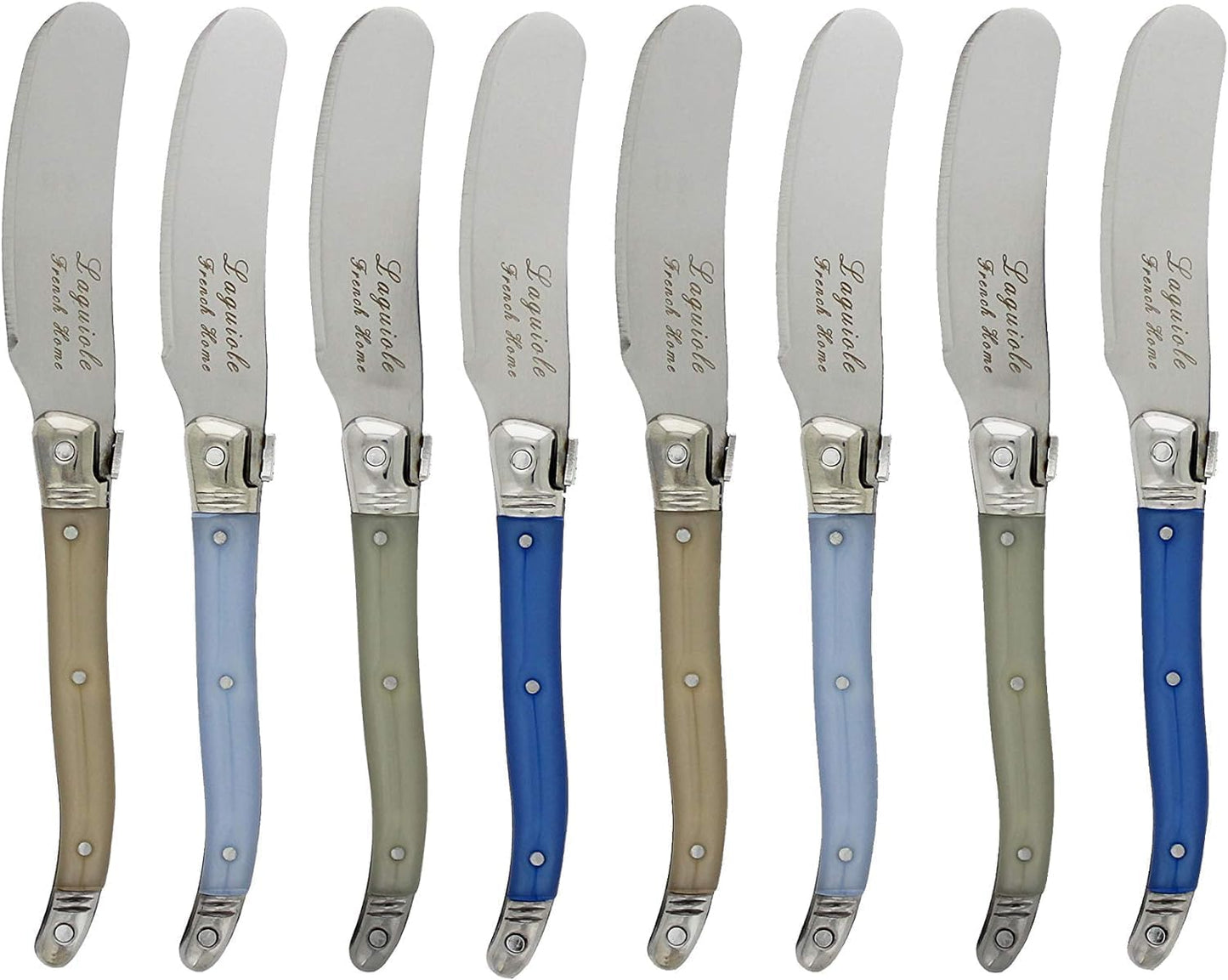 French Home Laguiole Spreader Set – 8 Piece Cheese & Butter Spreader Set with Blue and Cream Handles – Elegant & Practical Charcuterie Tools (6.25")