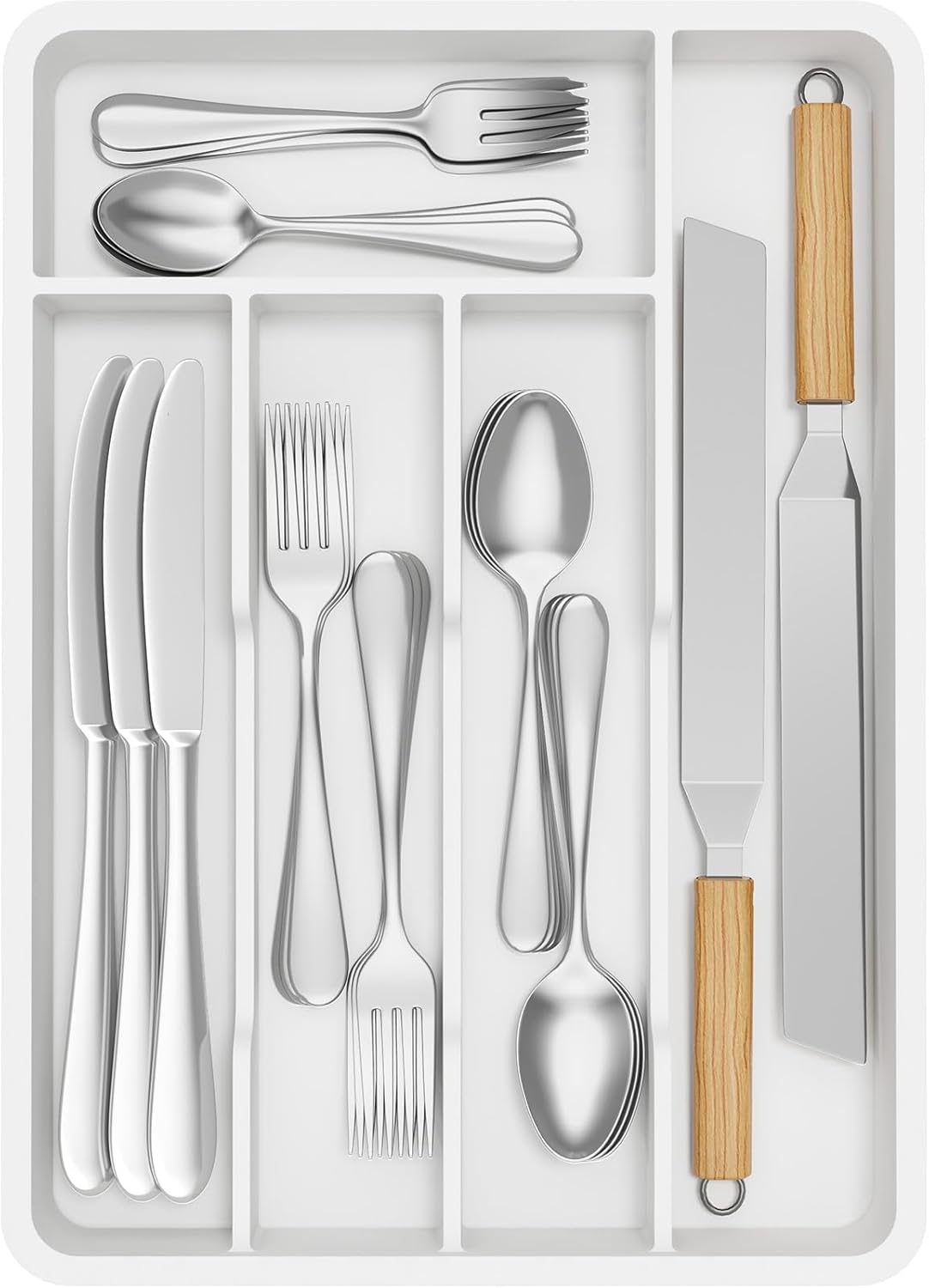 Lifewit Silverware Drawer Organizer Tray, Plastic Cutlery Storage for Kitchen, Flatware and Utensil Holder Divider for Spoons Forks Knives Tableware, 9.1 x 12.6", 5 Slots, Black