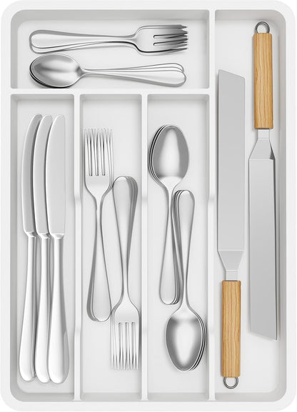 Lifewit Silverware Drawer Organizer Tray, Plastic Cutlery Storage for Kitchen, Flatware and Utensil Holder Divider for Spoons Forks Knives Tableware, 9.1 x 12.6", 5 Slots, Black