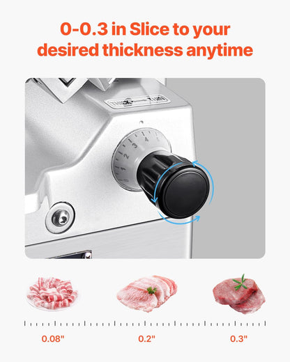 VEVOR Meat Slicer, 7.5 inch 200W Electric Deli Slicer Machine with SUS420 Blade, 0-0.6 inch Adjustable Thickness, ETL Certified Home Food-Slicer for Meat, Ham, Baguett, Steak