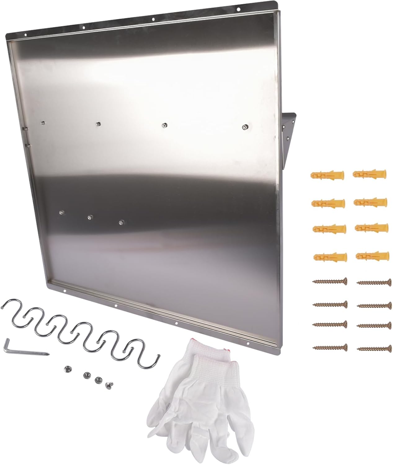 Generic RIVER758 Stainless Steel Silver Range Hood Backsplash with Storage Shelf & Hanging Rack, Wall Mounted, 29.5'' x 29.5''