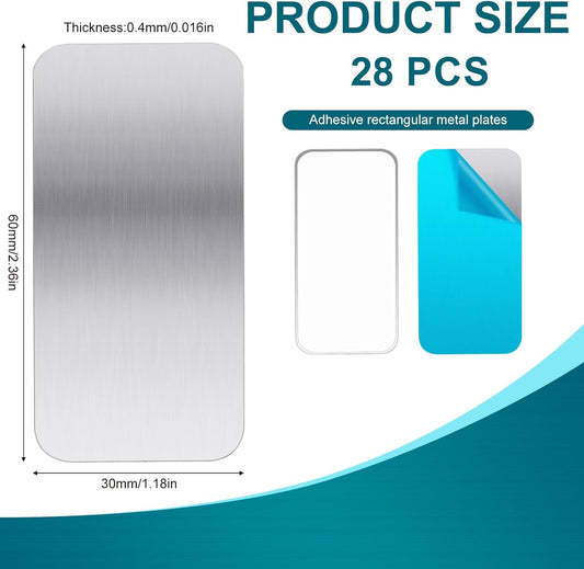 28 Pcs Adhesive Metal Plates for Magnetic Mounts, 2.36x1.18 Inch Steel Strips with Strong Backing Glue, Create Magnetic Surface for Vents, Phone Docks, DIY Projects (Not Magnets)