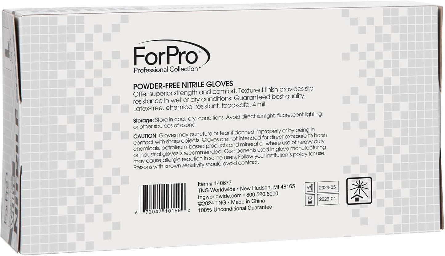 ForPro Disposable Nitrile Gloves, Chemical Resistant, Powder-Free, Latex-Free, Non-Sterile, Food Safe, 4 Mil