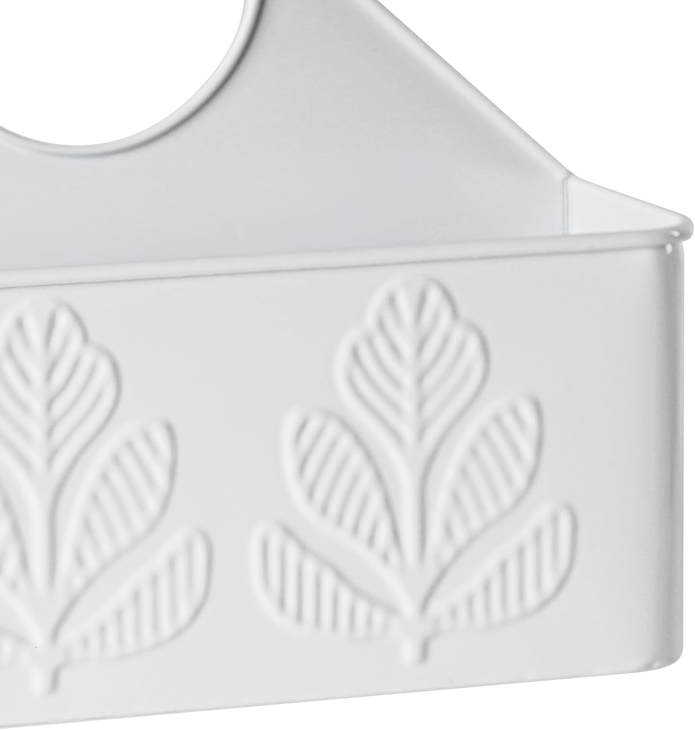 Silverware Caddy for Party Kitchen Flatware Holder for Countertop Metal White Plant Pattern Embossed Cutlery Organizer with 4 Compartments for Utensils, Spoons, Knives, Forks