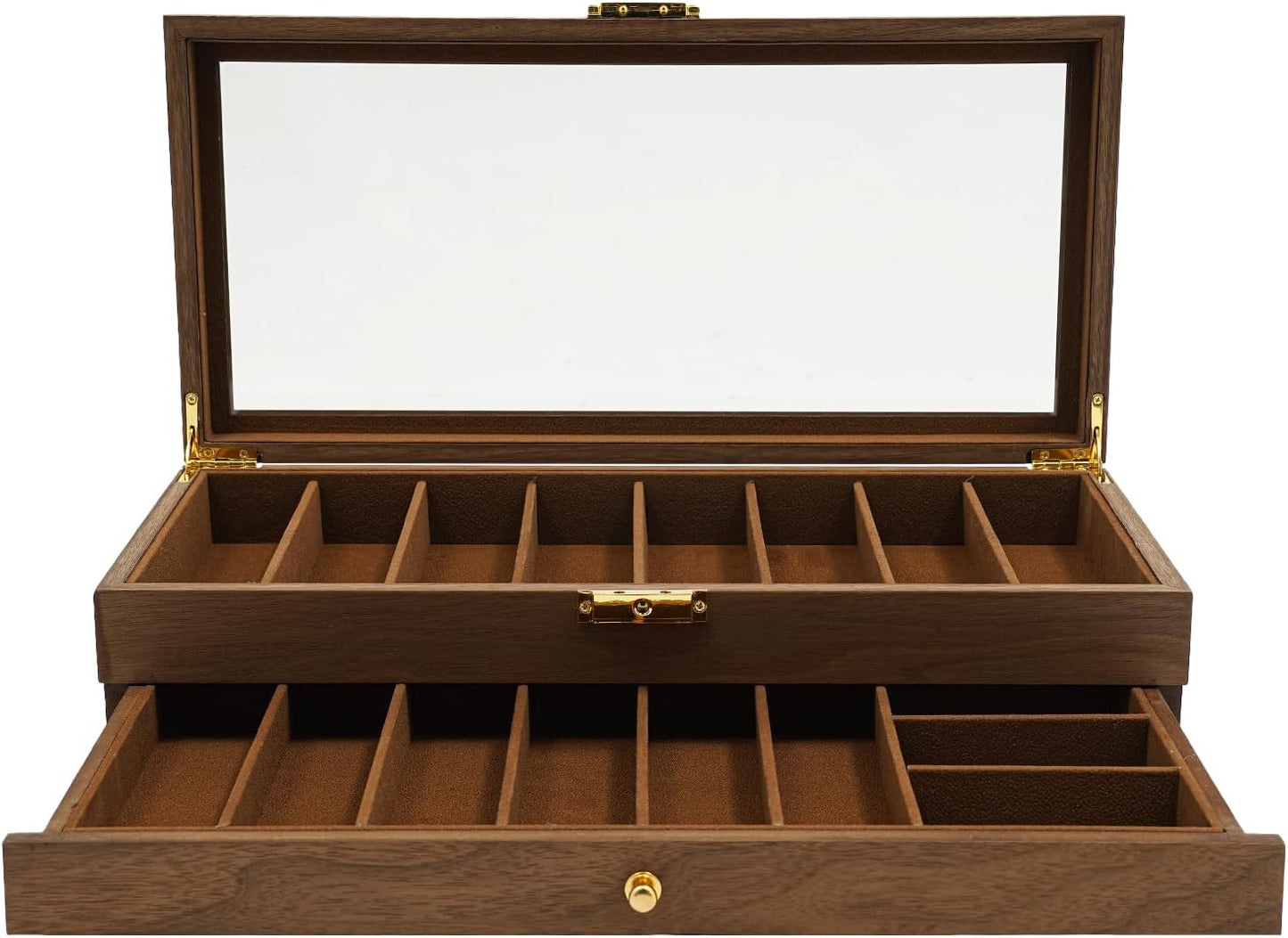 Single Tier Pocket Knife Display Case 8 Slot Lockable Knife Storage Box Knife Collection Display Holder with Transparent Glass Top & Drawer for Utility Knife, Camping Knife (Ebony Color)