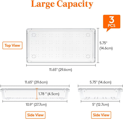 Lifewit Silverware Drawer Organizer, 5.75" x 11.65" Clear Utensil Tray for Kitchen Drawer, Stackable Plastic Flatware and Cutlery Storage Box Divider for Spoons Forks Knives Tools, 2 Pack