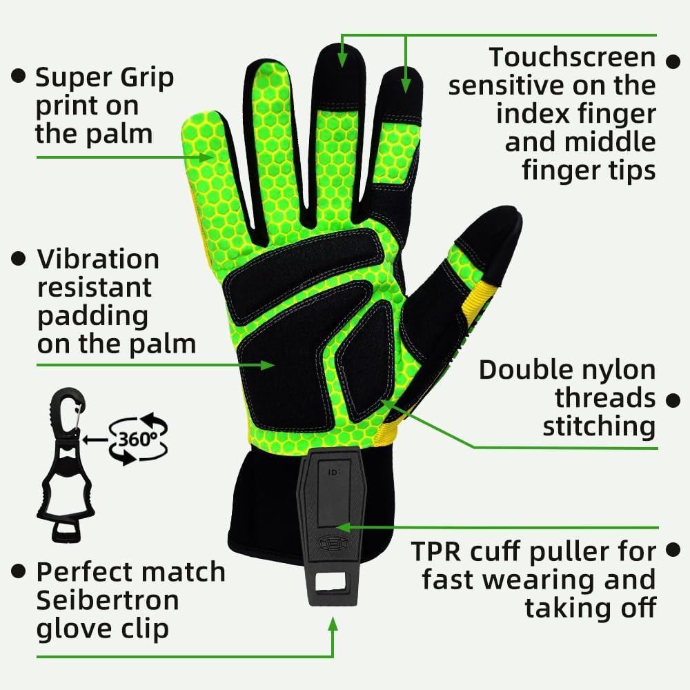 Seibertron High-Vis Series Cut Resistant Reducing Anti-Impact Mechanics Heavy Duty Safety Rescue Oil and Gas Gloves