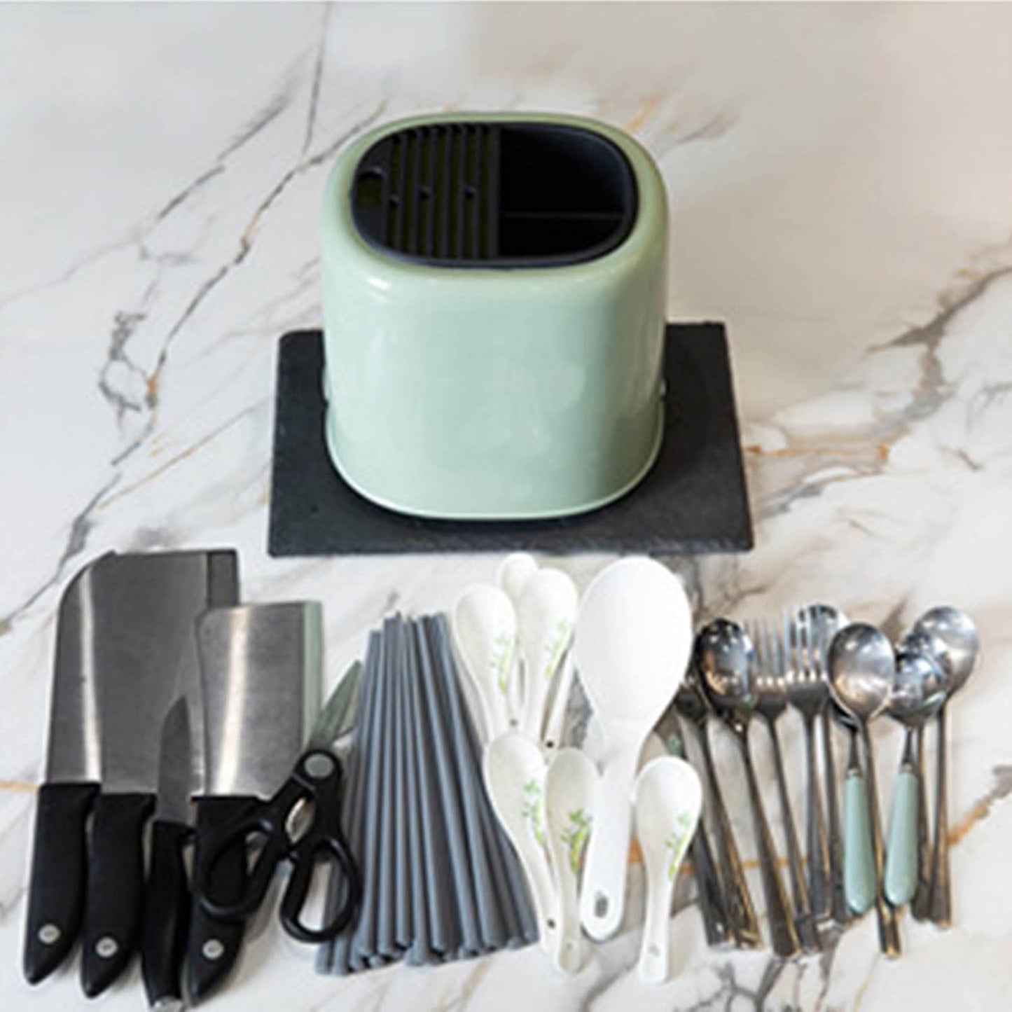 Utensil Holder, Knife Block Holder Knife Holder and Utensil Holder Kitchen Utensils Organizer Modern Round Knife Holder(Cream)