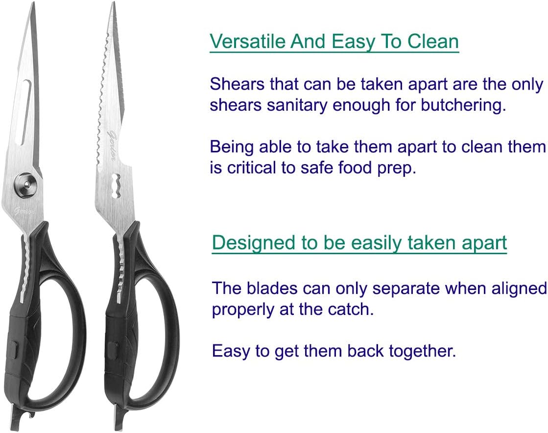 Kitchen Shears Come-Apart - Heavy Duty Culinary Scissors for Cutting Poultry, Fish, Meat, Food - Large Size (9.25”) - Ultra Sharp Blade - Black Handle