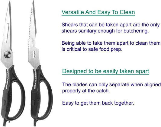 Kitchen Shears Come-Apart - Heavy Duty Culinary Scissors for Cutting Poultry, Fish, Meat, Food - Large Size (9.25”) - Ultra Sharp Blade - Black Handle