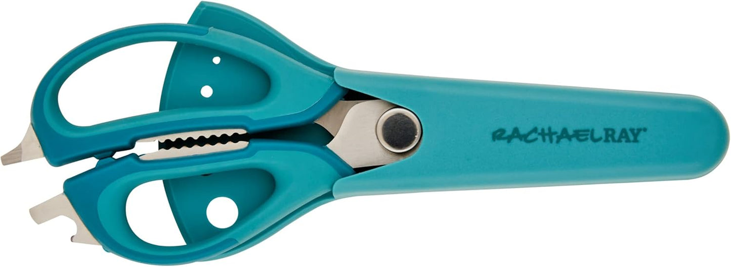 Rachael Ray Cutlery Japanese Stainless Steel Knives Set with Sheaths, 8-Inch Chef Knife, 5-Inch Santoku Knife, and 3.5-Inch Paring Knife, Teal
