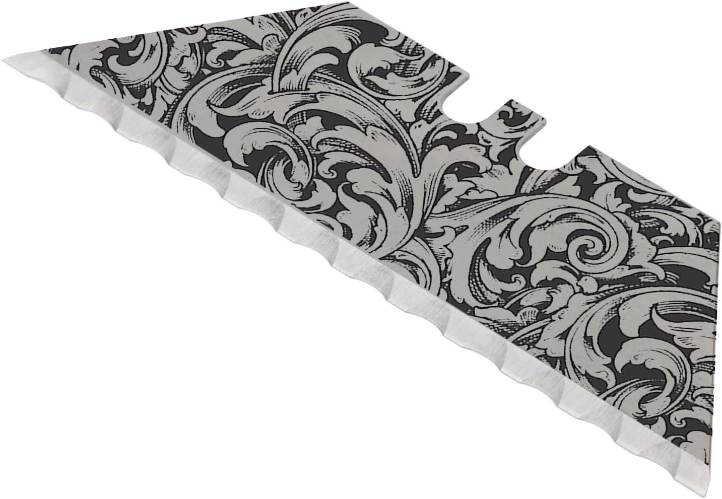 NDZ Performance Serrated Steel Blade Replacement for Utility Knife & Box Cutters, Custom Double Sided Laser Engraved Designs, Silver - Skull - 3 Pack