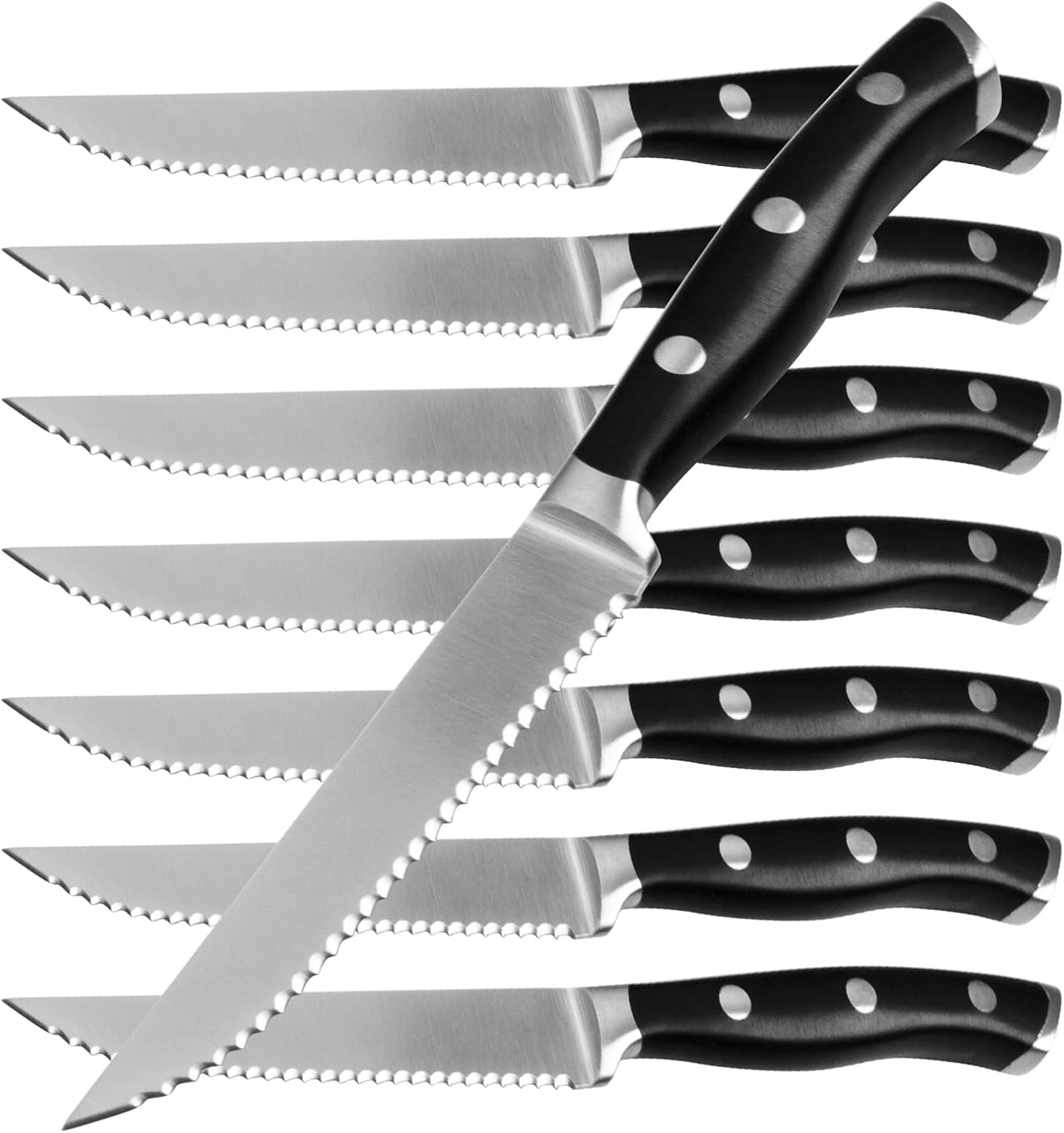 Alata 8-Piece Steak Knives Set, 4.7 Inch with Serrated Edge Razor-Sharp Dinner Knives, Full-Tang Construction