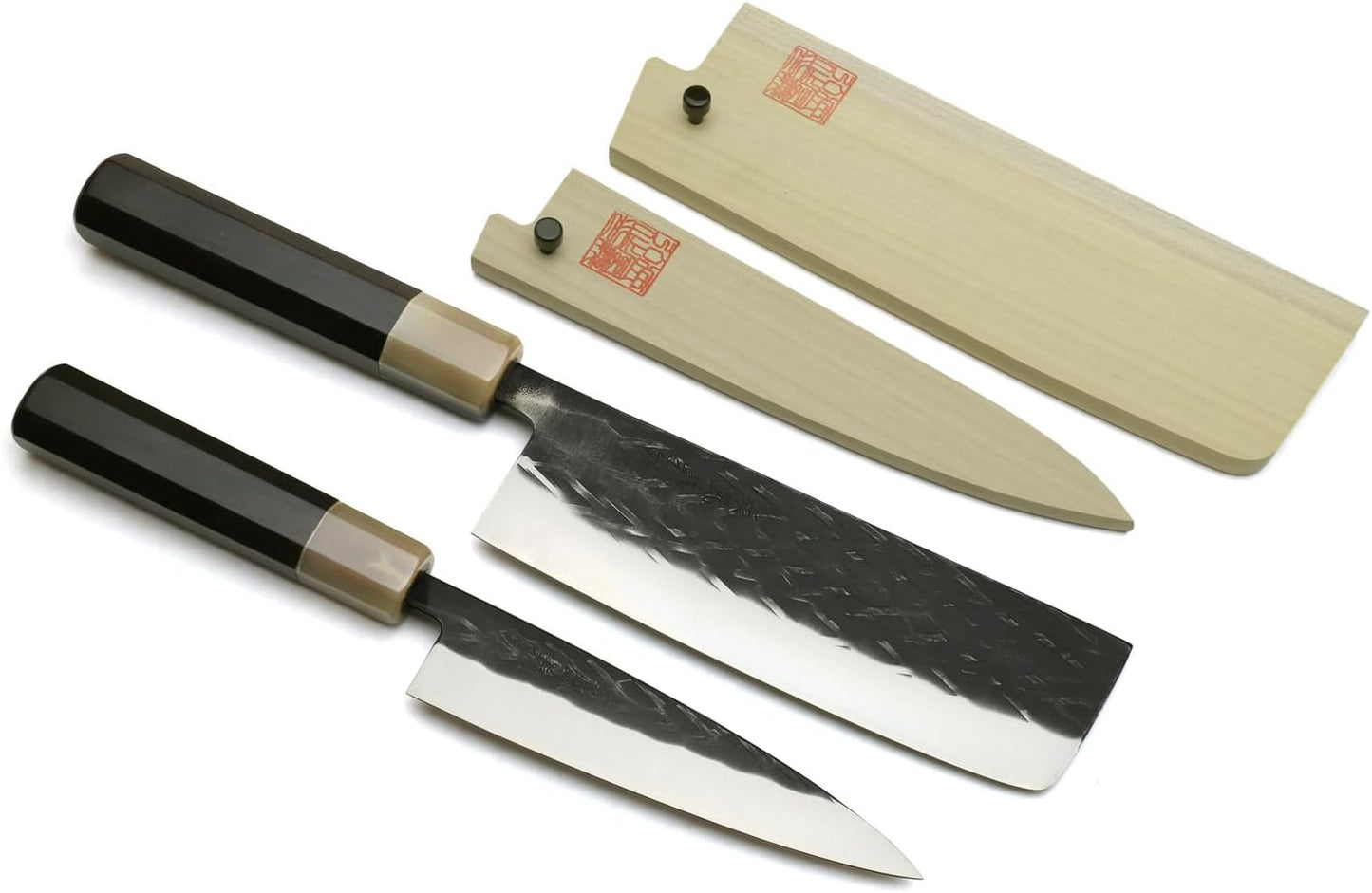 Yoshihiro Kurouchi Stainless Clad High Performance SLD Japanese Nakiri Vegetable Knife & Petty Utility Knife 2pc Set (Nakiri 6.5" / Petty 5.3" & Saya Cover)