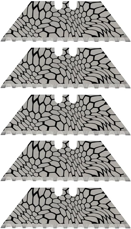 NDZ Performance Serrated Steel Blade Replacement for Utility Knife & Box Cutters, Custom Double Sided Laser Engraved Designs, Silver - Skull - 3 Pack