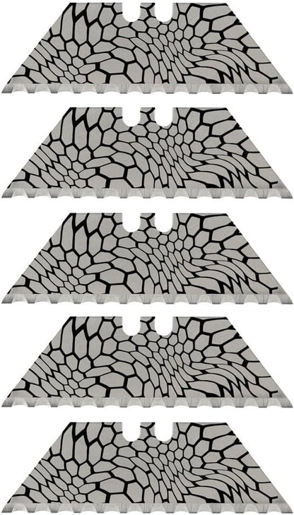 NDZ Performance Serrated Steel Blade Replacement for Utility Knife & Box Cutters, Custom Double Sided Laser Engraved Designs, Silver - Skull - 3 Pack