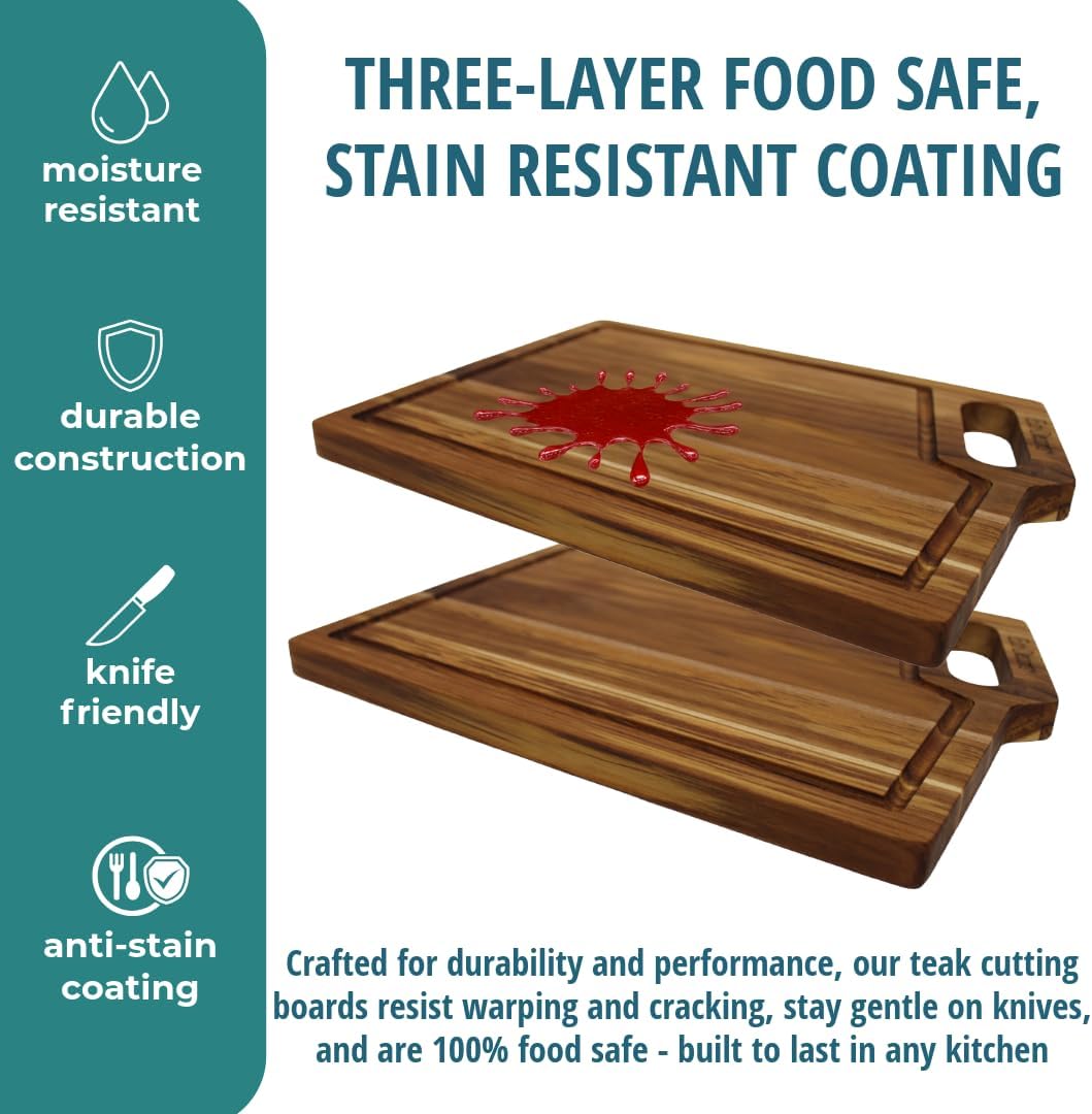 EcoDecors 18"x14" Extra Large Teak Cutting Board, Edge Grain Wood with Juice Groove & Handle, FSC Certified for Kitchen, Carving & Butcher Block Prep