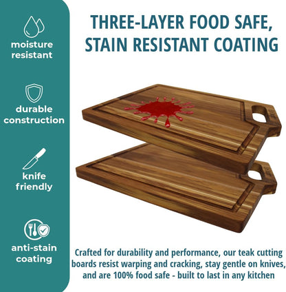 EcoDecors 18"x14" Extra Large Teak Cutting Board, Edge Grain Wood with Juice Groove & Handle, FSC Certified for Kitchen, Carving & Butcher Block Prep